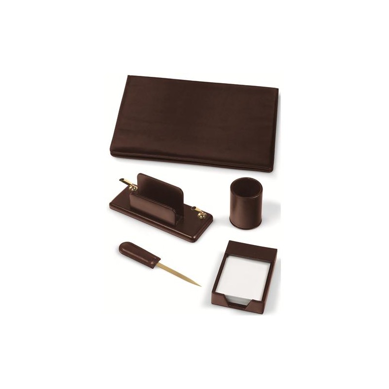 NIJI Set da Scrivania 5 Pezzi in Ecopelle Scrittoio Marrone LORD 119-M