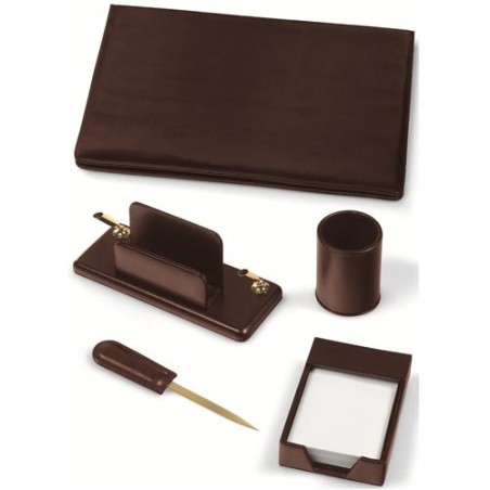 1 - NIJI Set da Scrivania 5 Pezzi in Ecopelle Scrittoio Marrone LORD 119-M
