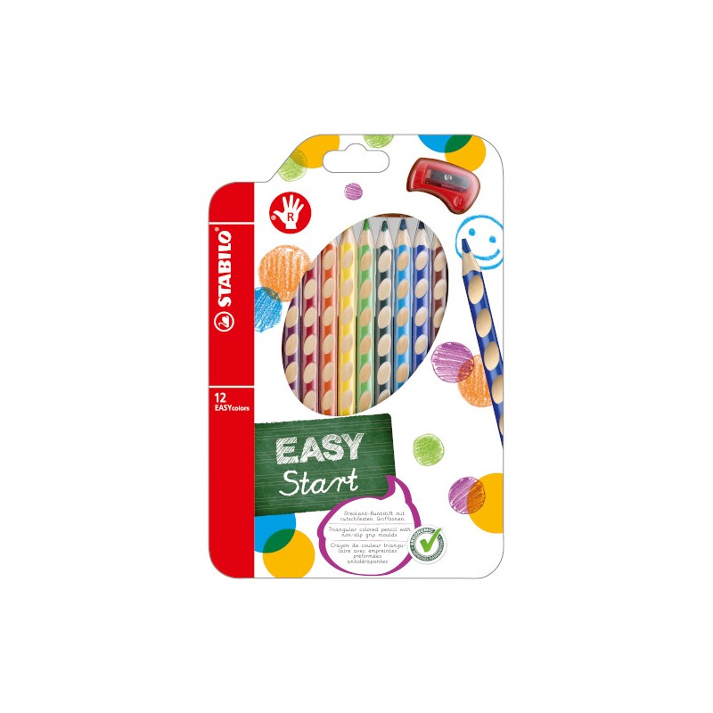 STABILO EASY COLORS PASTELLI -R- 12col.+temperino 332/12 per destrorsi
