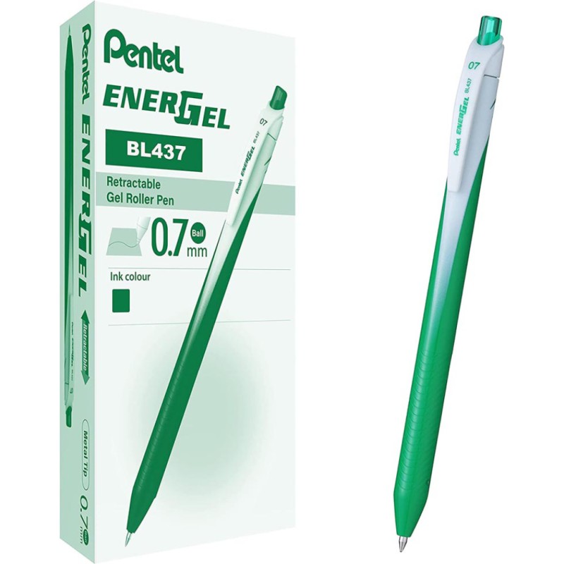 Pentel EnerGel BL437-D penna roller gel a scatto punta 0,7 mm verde 12 pz