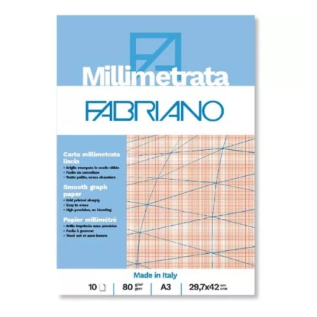 1 - FABRIANO Blocco Disegno Millimetrato A3 80 GR10 fogli 29,7X42 cm 19100664