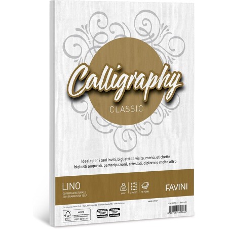 1 - CARTOTECNICA FAVINI Risma Effetto Lino 01 Bianco A4 200gr 50 Fogli A690614