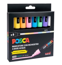 1 - UNI POSCA PC5M -8PZ PASTEL ASSORTITI PC5MP-8P