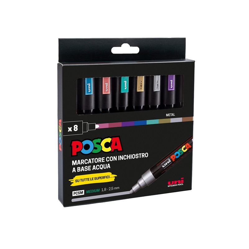 Uni Posca PC5M 8 Metal Marcatori tempera punta media  1.8 - 2.5 mm assortiti metallizzati