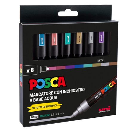 1 - UNI POSCA PC5M -8PZ METAL ASSORTITI PC5MM-8P