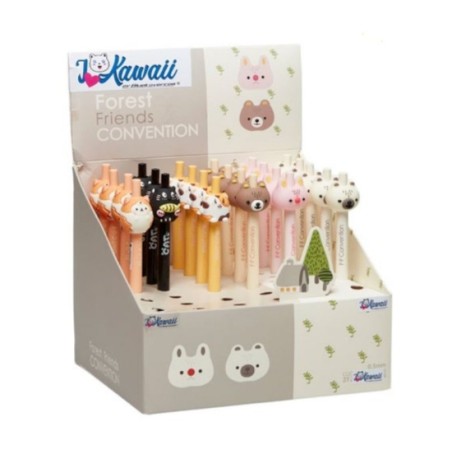 1 - EXPO PENNE GEL BLU A SCATTO ANIMALETTI -36pz. KAWAII KW1