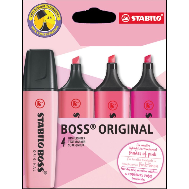 Stabilo Boss Original Shades of Pink 4 evidenziatori colori rosa D70/4-6-1