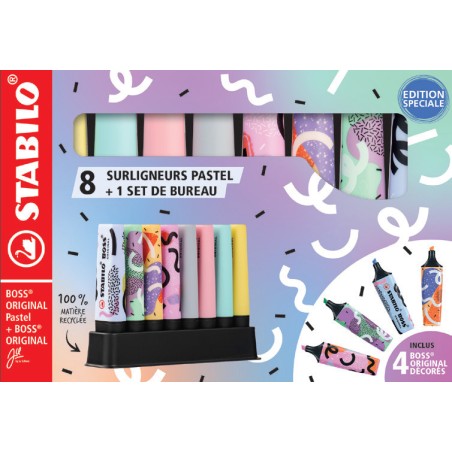 STABILO BOSS ORIGINAL Desk-Set 8 evidenziatori colori pastel Ju Schnee F59592