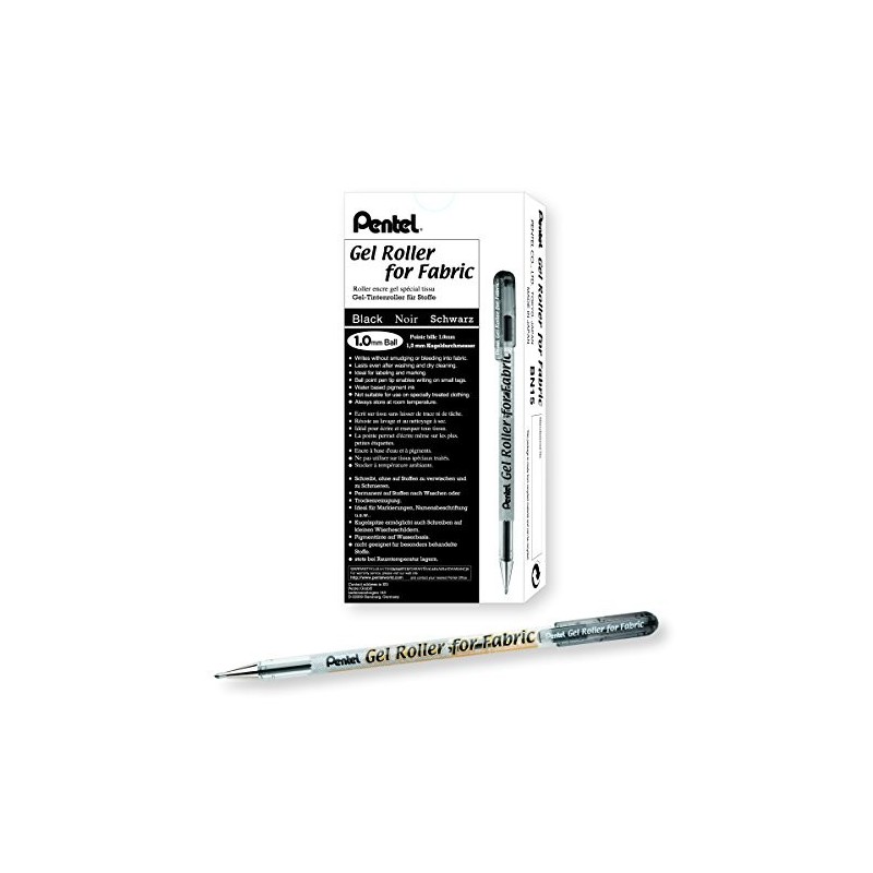 Pentel BN15 penna roller gel per tessuti punta 0.5 mm nera 12 Pz