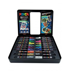 Valigetta in Metallo Uni Posca 20P Pop Colours - Set di 20 Pennarelli Assortiti