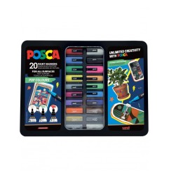 Valigetta in Metallo Uni Posca 20P Pop Colours - Set di 20 Pennarelli Assortiti