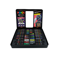Valigetta in Metallo Uni Posca Groovy Colours" - Set di 20 Pennarelli Assortiti"