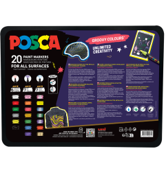Valigetta in Metallo Uni Posca Groovy Colours" - Set di 20 Pennarelli Assortiti"