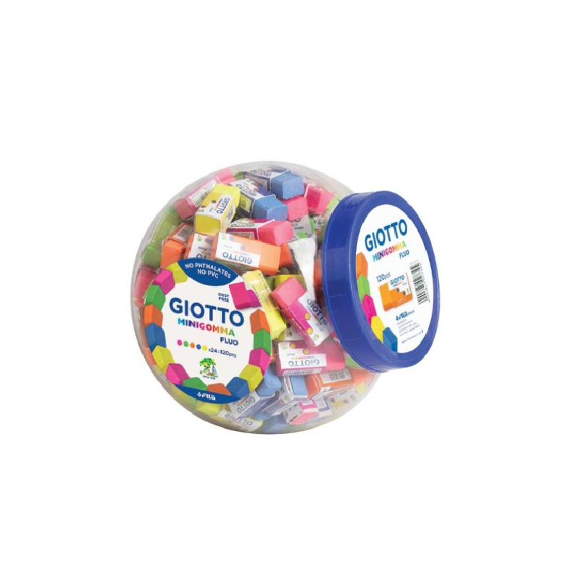 Giotto Boccia 120 Minigomme Fluo, Gomme da Cancellare Colorate colori assortiti 2327