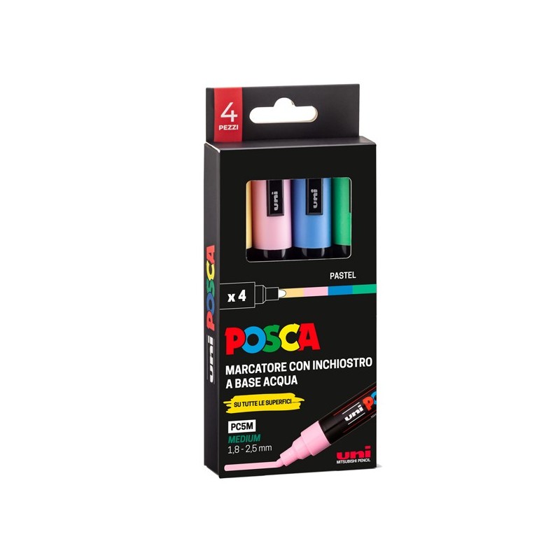 Uni Posca PC5M 4 Pastel Marcatori tempera punta media 1.8 - 2.5 mm assortiti