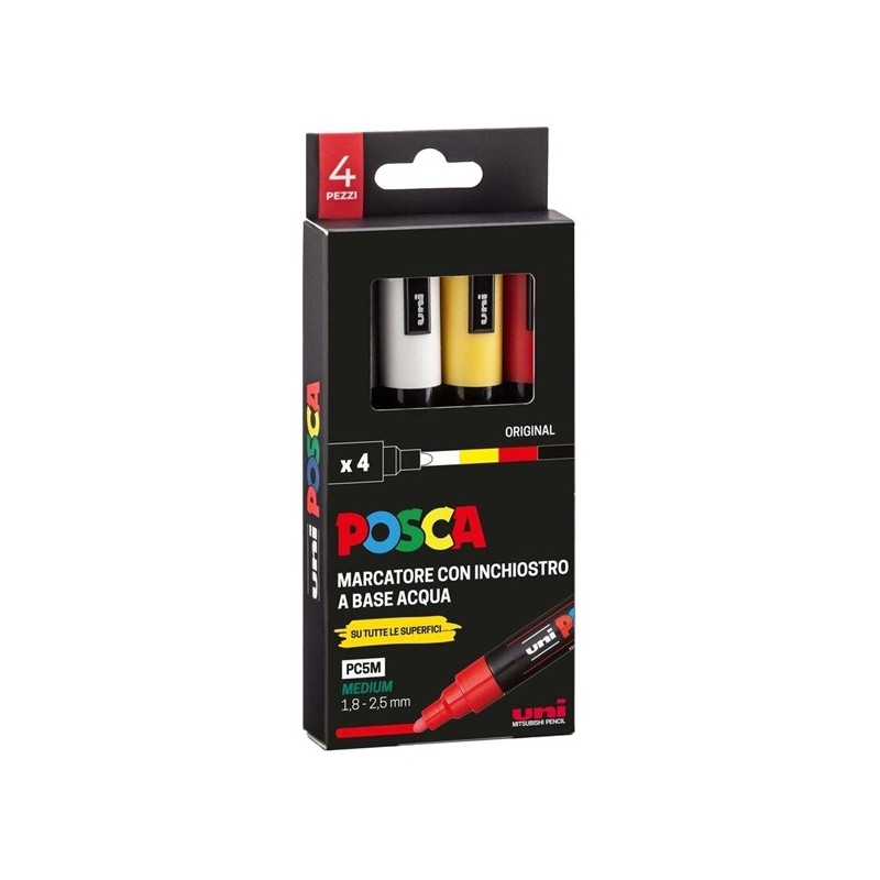 Uni Posca PC5M 4 marcatori tempera punta media 1.8 - 2.5 mm assortiti
