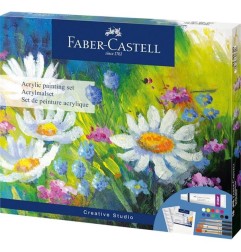 SET PAINTING SET ACRILICHE FABER CASTELL 12 tempere + 4 pennelli + 1 canvas 20x25 +1 vaschetta 379280