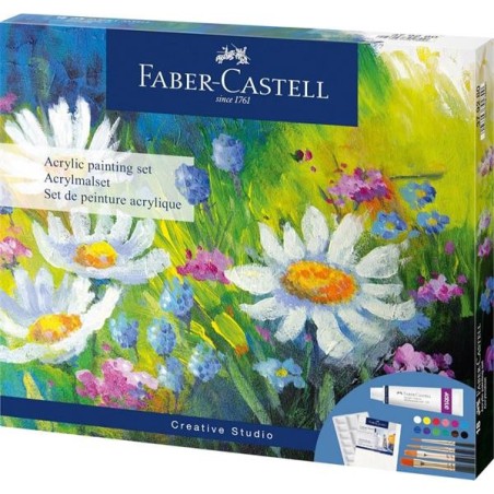SET PAINTING SET ACRILICHE FABER CASTELL 12 tempere + 4 pennelli + 1 canvas 20x25 +1 vaschetta 379280