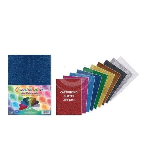 Cartoncino Glitter Colorato A4 230 g/m² - Confezione da 10 Fogli - 80955
