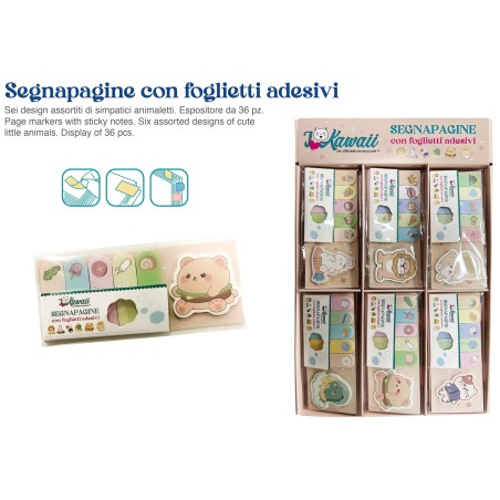 BLUEKOVER EXPO SEGNAPAGINE+FOGLIETTI ADESIVI ANIMALETTI 36bl. KAWAII BK-POST2