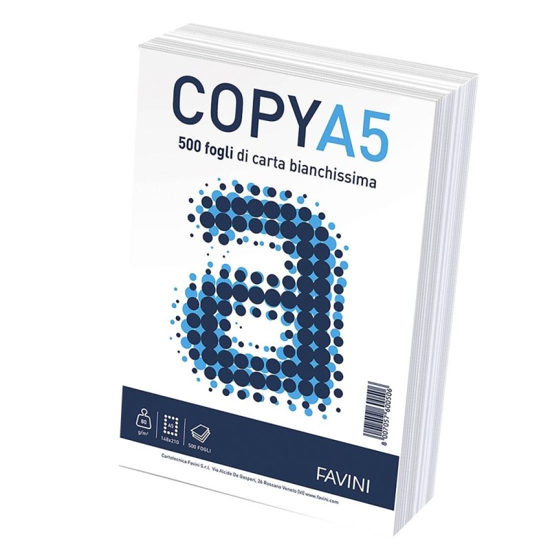 Carta Copy Favini A5 80 g/m² 148 x 210 mm, 500 fogli A620505