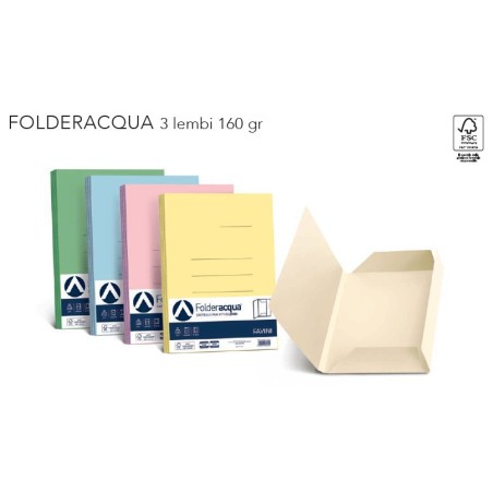 Cartellina 3 Lembi Folderacqua Favini 160g Verde Chiaro Formato A4 -50pz A50P034