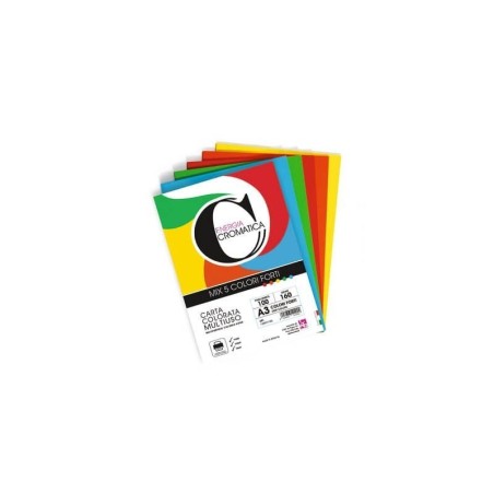 Carta Colorata Cromatica CWR 160g/m² A3 100 Fogli in 
 5 Colori Forti Assortiti 12307/100