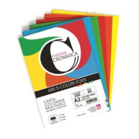 Carta Colorata Cromatica CWR 80g/m² A3 250 Fogli in 5 Colori Forti Assortiti 12301/250