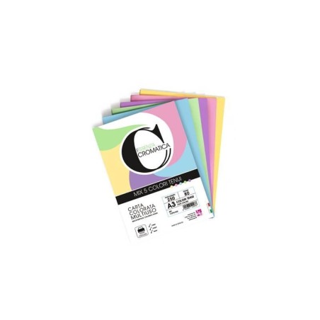 Carta Colorata Cromatica CWR 80g/m² A3 250 Fogli in 5 Colori Tenui Assortiti 12298/250