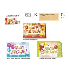 Cromo Biglietti Auguri Buon compleanno glitter 3 fantasie 12pz BC8331