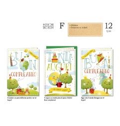 Cromo Biglietto Buon compleanno alberelli assortiti 12pz BC8134