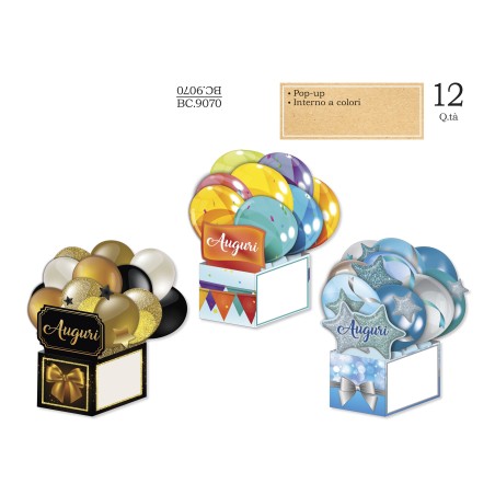 Cromo Biglietti Auguri palloncini pop up assortiti 12pz BC9070