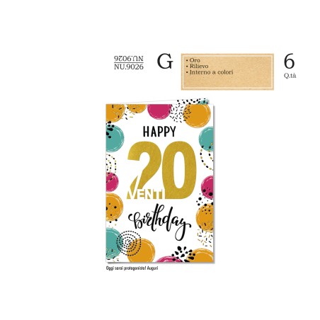 Cromo Biglietti Buon compleanno 20 anni multicolor 6pz NU9026