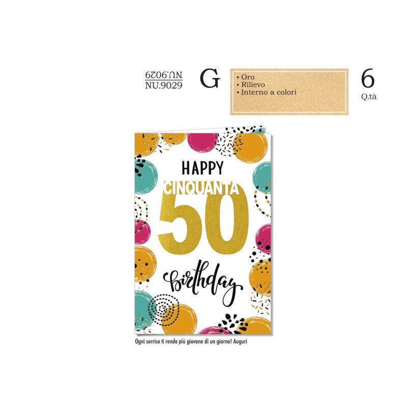 Cromo Biglietti Buon Compleanno 50 anni multicolor 6pz NU9029