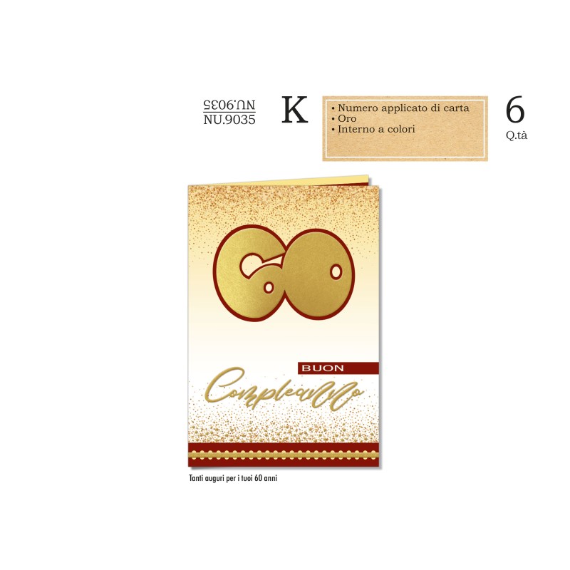 Cromo Biglietti Buon Compleanno 60 anni Gold red 6pz NU9035