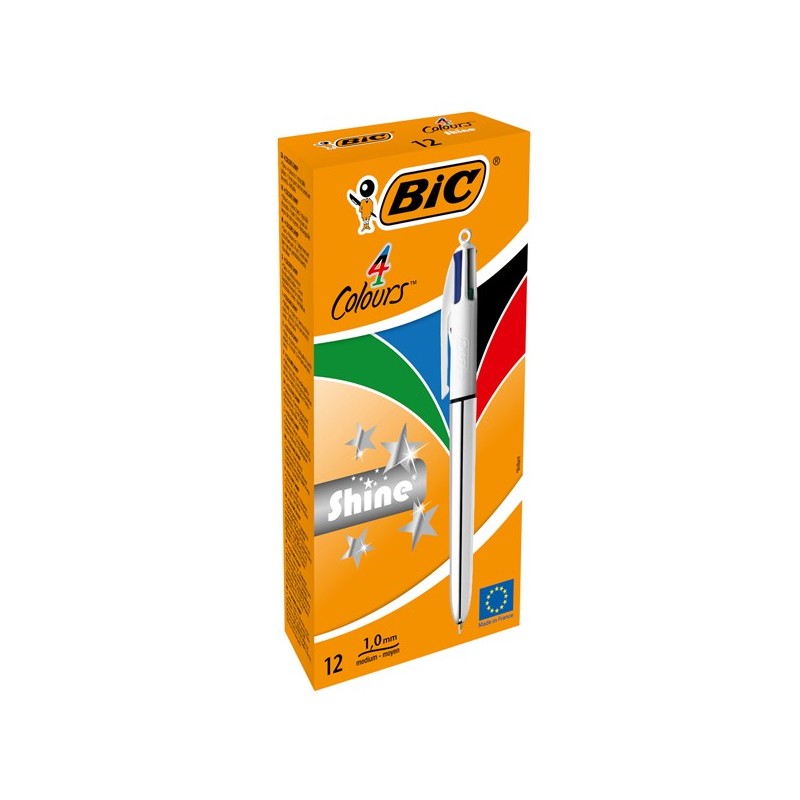 BIC 4 Colours Shine Silver Penna a Sfera Retrattile Confezione da 12 982873
