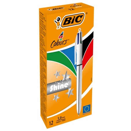BIC 4 Colours Shine Silver Penna a Sfera Retrattile Confezione da 12 982873