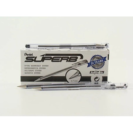 Pentel Superb BK77 Penna a Sfera 0.7 mm Nera Confezione da 12 BK77A