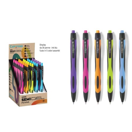 Colorosa Biro Semigel Espositore 30 Penne a Sfera Scatto Blu Punta 0.5 mm 360090