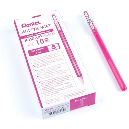Pentel Mattehop K110-VPX roller gel effetto opaco punta 1,0 mm rosa 12 pz