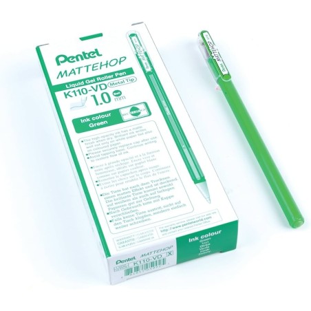 Pentel Mattehop K110-VDX roller gel effetto opaco punta 1,0 mm verde 12 pz