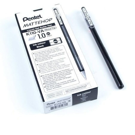 Pentel Mattehop K110-VAX roller gel effetto opaco 1,0 mm nero 12 Pz