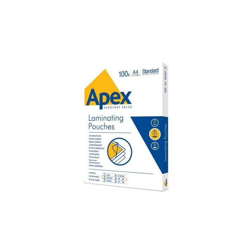 Fellowes Apex Pouches per plastificare A4 100 Micron Confezione da 100 6003301