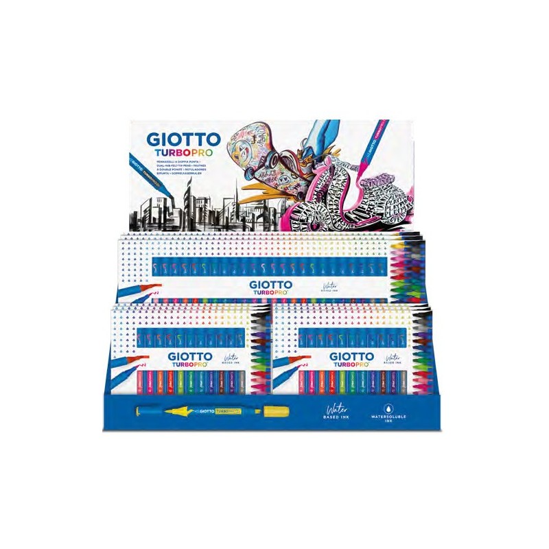 Espositore Pennarelli Doppia Punta Giotto Turbo Pro 30 Colori 10 Scatole Assortite F428200