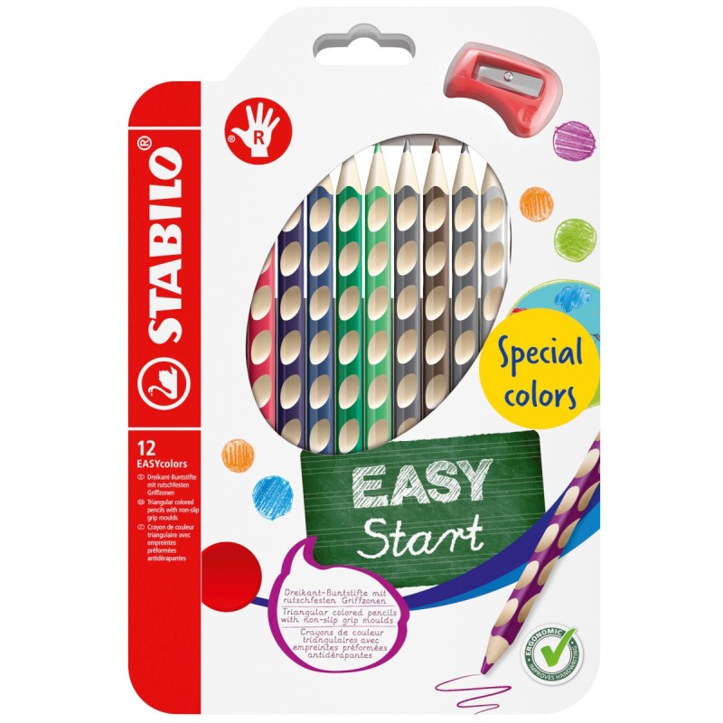 STABILO EASY COLORS PASTELLI -R- new 12 col.+temperino 332/12-1 per destrimani