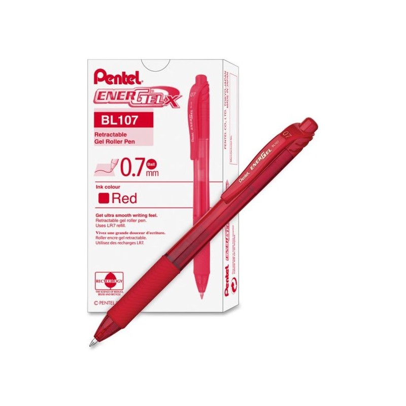 Pentel EnerGel-X BL107A Roller a Scatto 0,7 mm Inchiostro Gel Rosso 12 pz