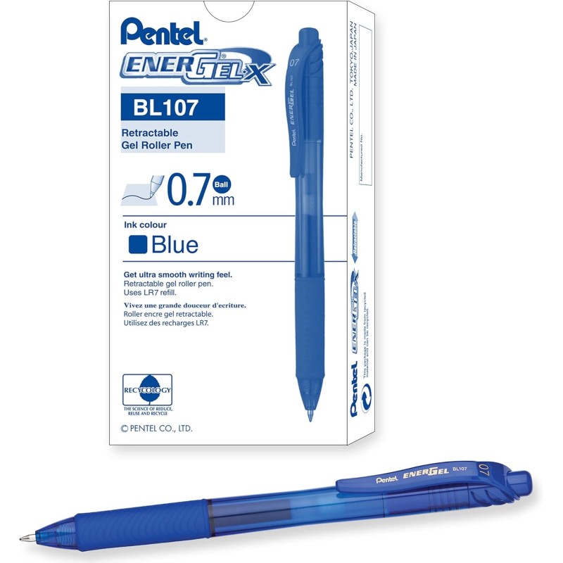 Pentel EnerGel-X BL107A Roller a Scatto 0,7 mm Inchiostro Gel Blu 12 pz