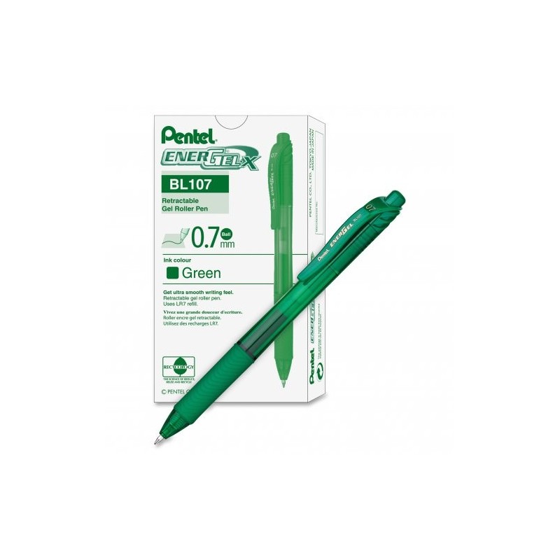 Pentel EnerGel-X BL107A Roller a Scatto 0,7 mm Inchiostro Gel Verde 12 pz