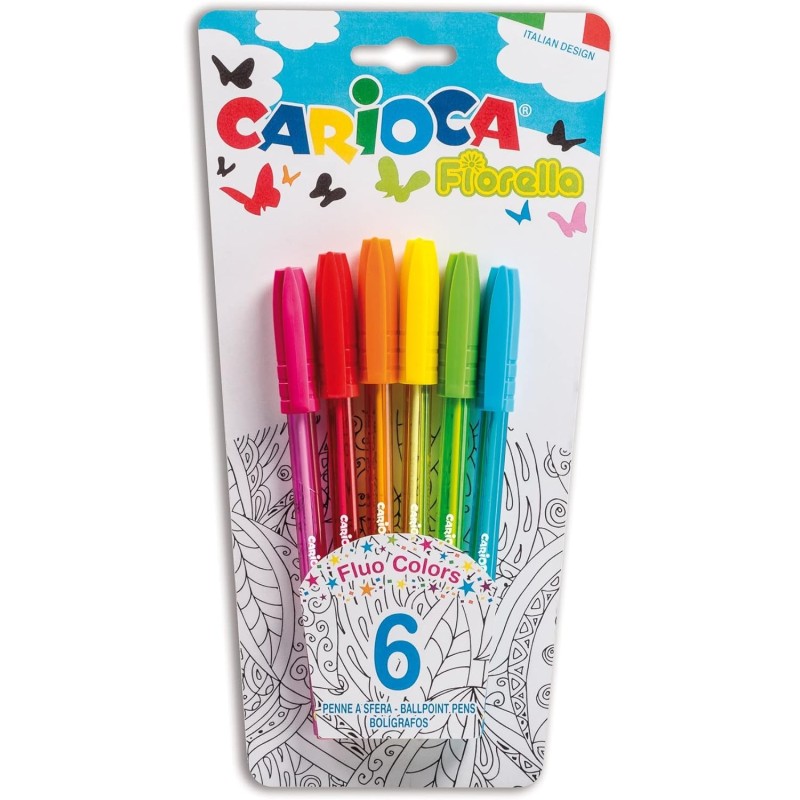 Carioca Fiorella Penna a Sfera Cappuccio Colori Assortiti Punta 1.0 mm 6 pz 42774