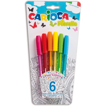 Carioca Fiorella Penna a Sfera Cappuccio Colori Assortiti Punta 1.0 mm 6 pz 42774